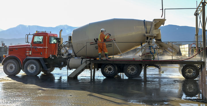 A Western Concrete ready-mix truck being washed down at the Chilliwack plant